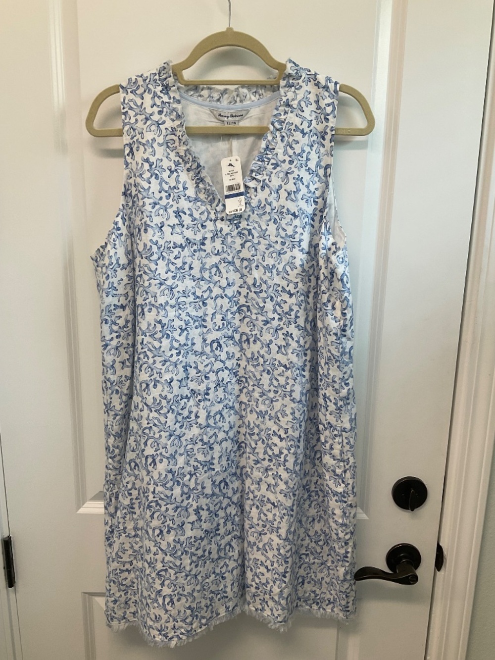 NWT Tommy Bahama Two Palms Ruffle Linen Shift Dress- coastal coral reef - Picture 2 of 6